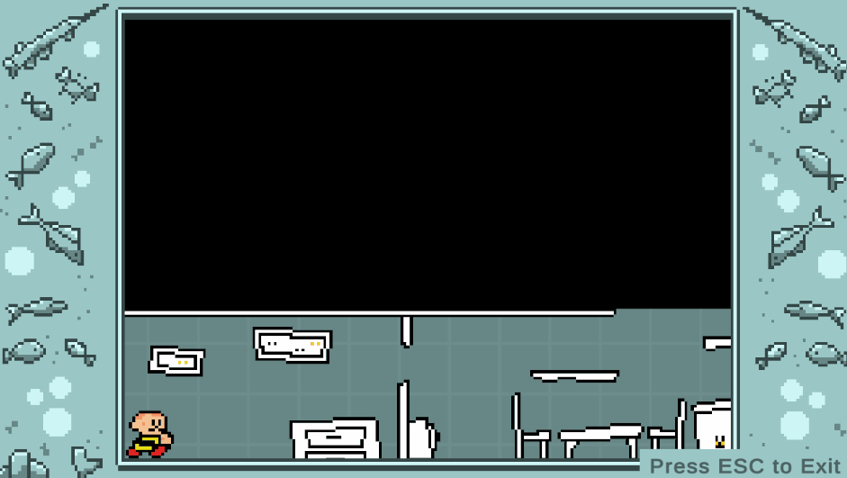 Gif depicting a flashlight travelling through a dark screen, lighting what is on its path, until it finds a black cat