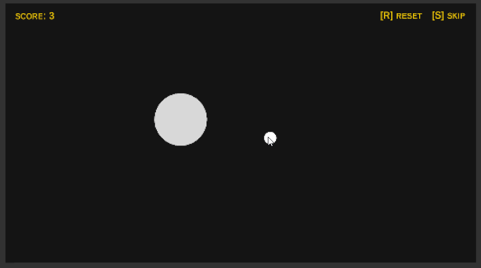 Gif depicting a white ball hitting a white circle, and being reflected away