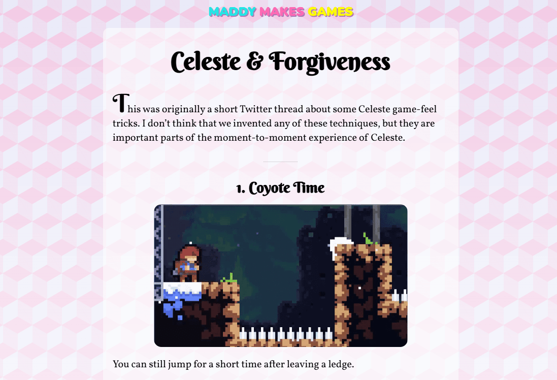 animated print of maddy makes games blog