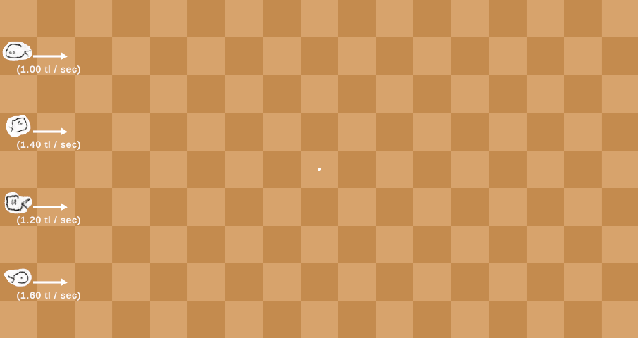 4 paper fishes sitting on a yellow and brown grid with arrows pointing to the right